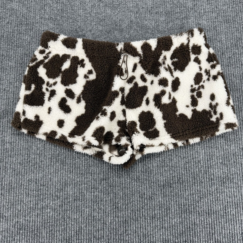 Womens XXL Cow Print Sherpa Shorts Plush Fleece Lounge Cozy Drawstring